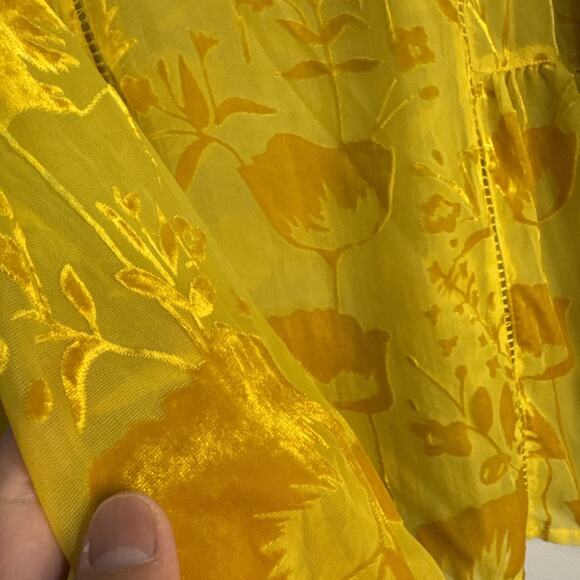 Meadow Rue Sheer Velvet Burnout Blouse 2 Gold Floral Peasant Anthropologie Sz 4 - Picture 9 of 10